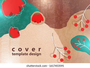 Bright color background. Wavy shapes, abstract flowers, many drawn lines. Design template for banners, flyers or posters. Vector illustration.