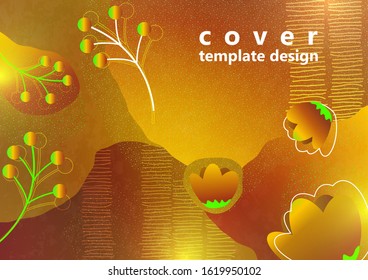 Bright color background. Wavy shapes, abstract flowers, many drawn lines. Design template for banners, flyers or posters. Vector illustration.