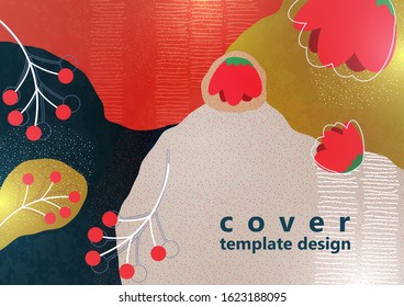 Bright color background. Wavy shapes, abstract flowers, many drawn lines. Design template for banners, flyers or posters. Vector illustration.