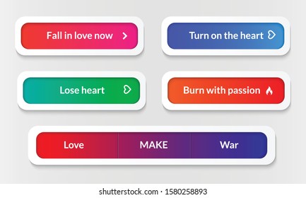 bright color buttons with inscriptions about love, eps 10