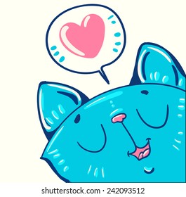 Bright color card on Valentine's Day. The top vector illustration. Cat. Heart. Pet. Heart in hands