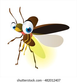 bright color cool cartoon illustration of insect. For logos or mascots. Firefly