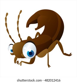 bright color cool cartoon illustration of insect. For logos or mascots. Earwig