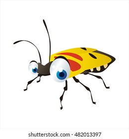 bright color cool cartoon illustration of insect. For logos or mascots. yellow bug