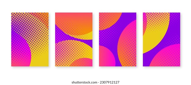 Bright color cover set. Halftone dots art design