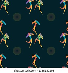 bright color dancing girls Vector abstract seamless pattern