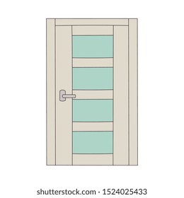 Bright color door with matte glass panels, house entrance with rectangle doorway and corporate style, simple home security design seen from exterior, flat isolated vector illustration
