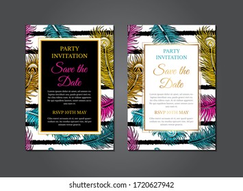 Bright Color Feathers Invitation Design