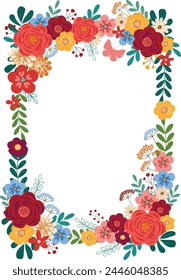 Bright Color Flower Frame Wreath Border Garland - Hand Drawn Clipart Vector Illustration for Invitation, Greeting Card, Poster, Banner, and Wedding Decoration