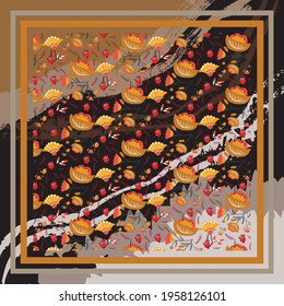 bright color flower illustration design with small stalks and leaves. equipped with a distinctive and unique contemporary abstract background. suitable for fabric printing, fashion, scarf, hijab,other