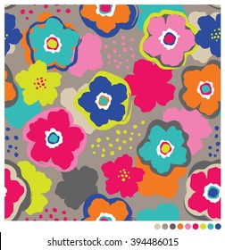 Bright color flower seamless vector pattern.