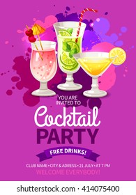 Bright color flyer for invitation to night club cocktail summer party vector illustration
