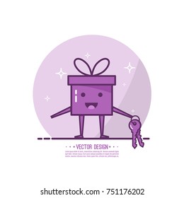 Bright color gift box and sparkly with key. 