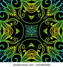 Bright color glowing lines, neon seamless pattern. Festive Christmas shiny background with blurred effect. Abstract fantasy colorful pattern for creative graphic design. Fractal mosaic art