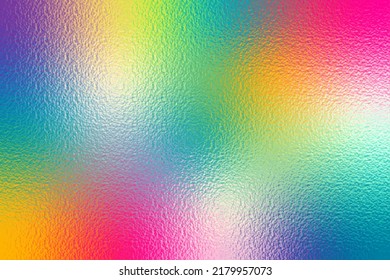 Bright color gradient with foil effect. Multicolor fashion pattern. Dopamine dressing style bg. Neon colors texture. Rainbow background. Colored metal backdrop design for prints. Vector illustration