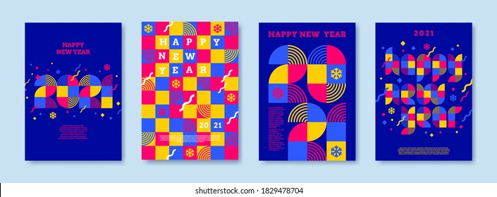 Bright color greeting card set with 2021 new year logo. Greeting design with multicolored number of year. Design for greeting card, invitation, cover,poster, calendar, etc.