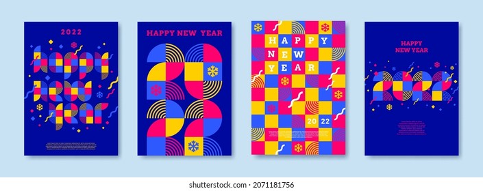 Bright color greeting card set with 2022 new year logo. Greeting design with multicolored number of year. Design for greeting card, invitation, cover,poster, calendar, etc.