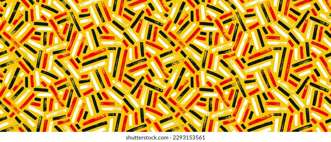 Bright color grunge weave seamless pattern. Colorful vector wicker texture. Geometric simple pattern. Abstract geometric ornament. Interlacing bands, bold lines. Distressed texture of weaving fabric.