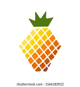 Bright color icon of pineapple fruit with leaf isolated on white background. Sweet tropical fruit. Simple minimal flat style. Logo design. Symbol exotic summer, vitamin, healthy. Vector illustration