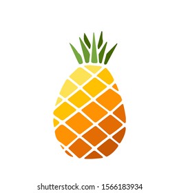 Bright color icon of pineapple fruit with leaf isolated on white background. Sweet tropical fruit. Simple minimal flat style. Logo design. Symbol exotic summer, vitamin, healthy. Vector illustration