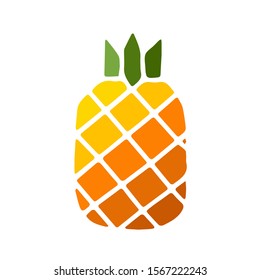 Bright color icon of pineapple fruit with leaf isolated on white background. Sweet tropical fruit. Simple minimal flat style. Logo design. Symbol exotic summer, vitamin, healthy. Vector illustration