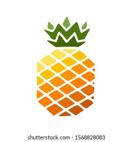 Bright color icon of pineapple fruit with leaf isolated on white background. Sweet tropical fruit. Simple minimal flat style. Logo design. Symbol exotic summer, vitamin, healthy. Vector illustration