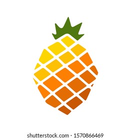 Bright color icon of pineapple fruit with leaf isolated on white background. Sweet tropical fruit. Simple minimal flat style. Logo design. Symbol exotic summer, vitamin, healthy. Vector illustration