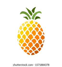 Bright color icon of pineapple fruit with leaf isolated on white background. Sweet tropical fruit. Simple minimal flat style. Logo design. Symbol exotic summer, vitamin, healthy. Vector illustration