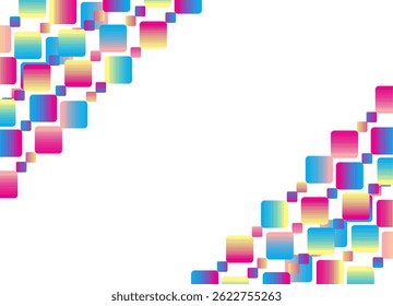 Bright color illustration of square shapes in gradient tones on a white background. Design element for presentations, technology, covers. Modern Pattern. Corporate style and creativity. Frame. Corners
