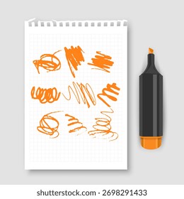 Bright color Marker and Notebook with Abstract Scribbles