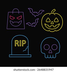 Bright Color Neon Halloween Icons