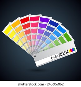 Bright color palette guide. Catalog cards with paint icons