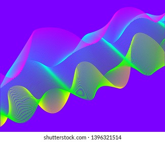 Bright color pattern green blue grid lines Abstract wavy purple background Liquid composition of forms. Eps10 vector. Minimal geometric pattern. Design element, poster, postcard, website.