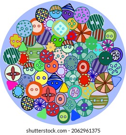 Bright color pattern of hand-drawn buttons