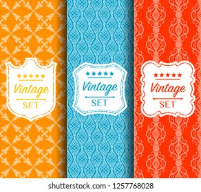 Bright color pattern made of forged elements. Vector illustration. Abstract elegant geometric design. Universal background for packaging, postcards, printing. Label set