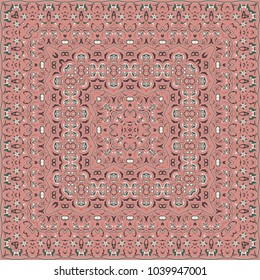 Bright color pattern in Oriental style. Square ornament for shawls, scarves or pillow. Can be used for printing onto fabric or paper. Vector illustration.