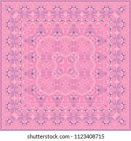 Bright color pattern in Oriental style. Square ornament for shawls, scarves or pillow. Can be used for printing onto fabric or paper. Vector illustration.