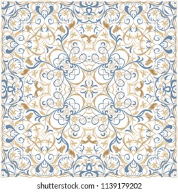 Bright color pattern in Oriental style. Square ornament for shawls, scarves or pillow. Can be used for printing onto fabric or paper. Vector illustration.