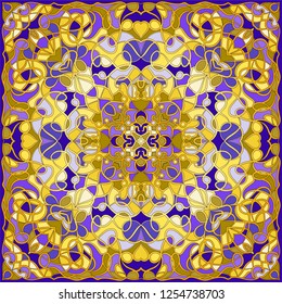 Bright color pattern in Oriental style. Square ornament for shawls, scarves or pillow. Can be used for printing onto fabric or paper. Vector illustration.