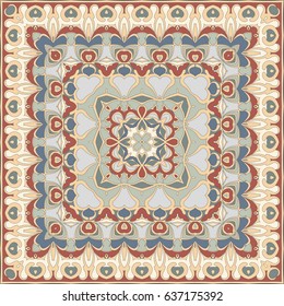 Bright color pattern in Oriental style. Square ornament for shawls, scarves or pillow.Vector illustration.