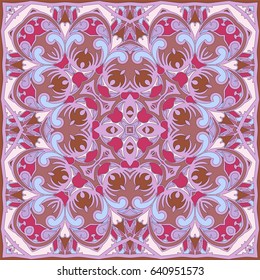 Bright color pattern in Oriental style. Square ornament for shawls, scarves or pillow.Vector illustration.