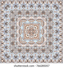 Bright color pattern in Oriental style. Square ornament for shawls, scarves or pillow.Vector illustration.