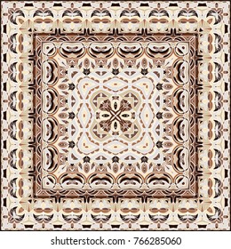Bright color pattern in Oriental style. Square ornament for shawls, scarves or pillow.Vector illustration.