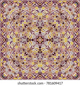 Bright color pattern in Oriental style. Square ornament for shawls, scarves or pillow.Vector illustration.