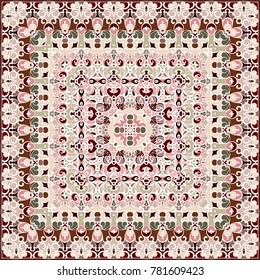 Bright color pattern in Oriental style. Square ornament for shawls, scarves or pillow.Vector illustration.