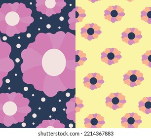 Bright Color Pattern Seamless Patterns Of Flowers And Dots. Striped Print. Beautiful Nursery Art for Card, Invitation, Wall Art, Baby Girl Party.