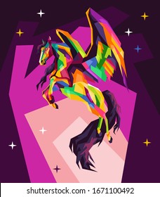 bright color pegasus mythology vector illustration style pop art portrait fit for poster and others