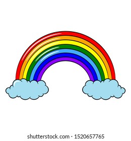 Bright color rainbow on the clouds. Vector drawing. Isolated object on a white background. Isolate.