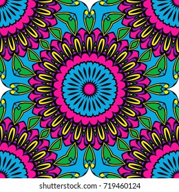 bright color seamless floral mandala pattern. vector illustration. design for invitation card, background, fabric print