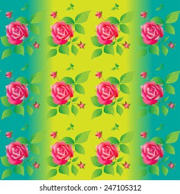 Bright color seamless pattern with beautiful roses. Vector illustration. Best for greeting card, textiles, prints, web banner.